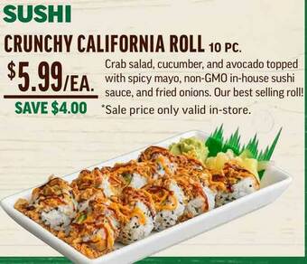 Central Market Crunchy California Roll 10 Pc. offer