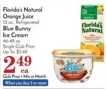 Pavilions Florida's Natural Orange Juice, Blue Bunny Ice Cream offer