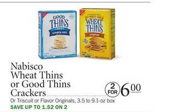 Publix Nabisco Wheat Thins Or Good Thins Crackers offer
