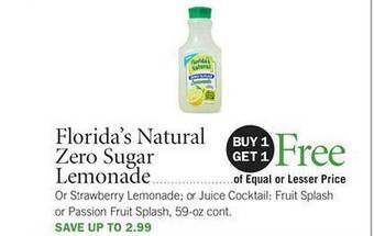 Publix Florida's Natural Zero Sugar Lemonade offer