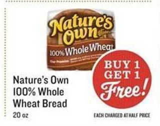 Lowes Foods Nature's Own 100% Whole Wheat Bread offer