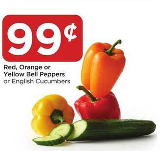 Food 4 Less Red, Orange Or Yellow Bell Peppers Or English Cucumbers offer