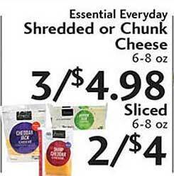 Sunset Foods Essential Everyday Shredded Or Chunk Cheese offer