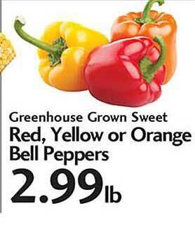 Sunset Foods Greenhouse Grown Sweet Red, Yellow Or Orange Bell Peppers offer