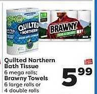 Weis Markets Quilted Northern Bath Tissue, Brawny Towels offer