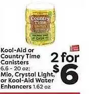 Weis Markets Kool-Aid Or Country Time Canisters, Mio, Cystal Light, Or Kool-aid Water Enhancers offer