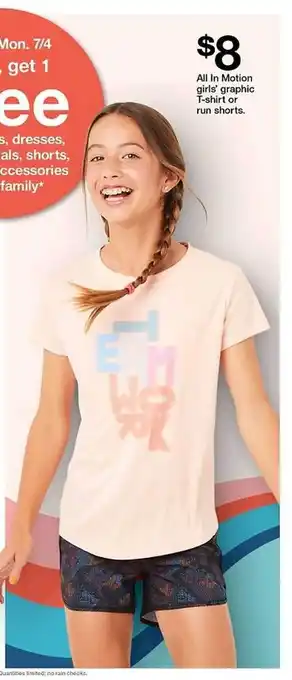 Target All In Motion Girl's Graphic T-shirt Or Run Shorts offer