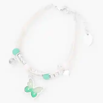 Claire's Silver & green butterfly charm multi strand bracelet offer