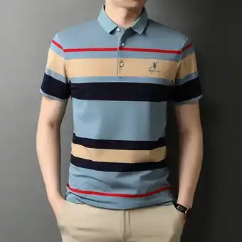 AliExpress Men's polo shirts brand quality cotton embroidery golf shirt male business fashion stripes tops 2022 summer short sleeve clot offer