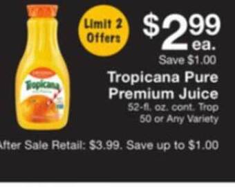Fairway Store Market Tropicana Pure Premium Juice offer