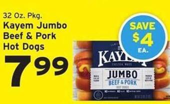 Hannaford Kayem Jumbo Beef & Pork Hot Dogs offer
