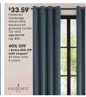 JC Penney Fieldcrest Cambridge Velvet 100% Blackout 84 offer