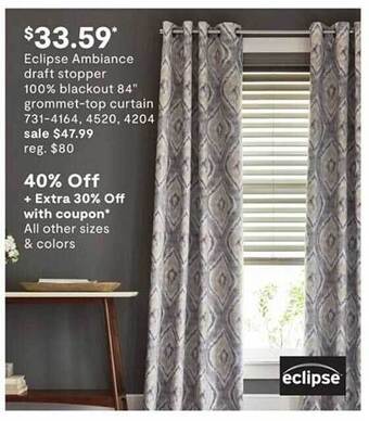 JC Penney Eclipse Ambiance Draft Stopper 100% Blackout 84 offer