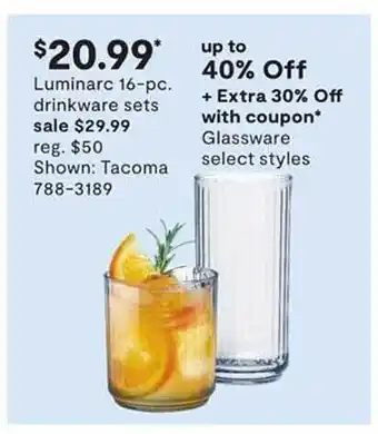 JC Penney Luminarc 16-pc Drinkware Sets Or Glassware offer