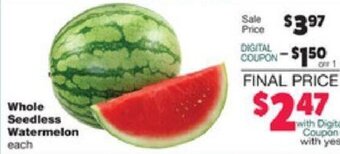 Family Fare Whole Seedless Watermelon offer