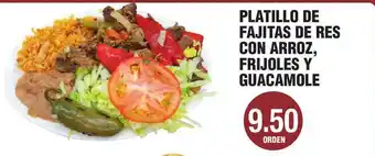 Carnicerias Jimenez Platillo De Fajitas De Res Con Arroz Frijoles Y Guacamole offer