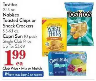 Pavilions Tostitos, Nabisco Toasted Chips Or Snack Crackers, Capri Sun offer