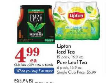 Pavilions Lipton Iced Tea, Pure Leaf Tea offer