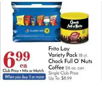 Pavilions Firto Lay Variety Pack, Chock Full O' Nuts Coffee offer