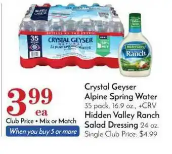 Pavilions Crystal Geyser Alpine Spring Water, Hidden Valley Ranch Salad Dressing offer