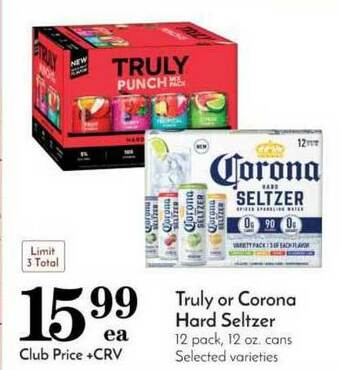 Pavilions Truly Or Corona Hard Seltzer offer