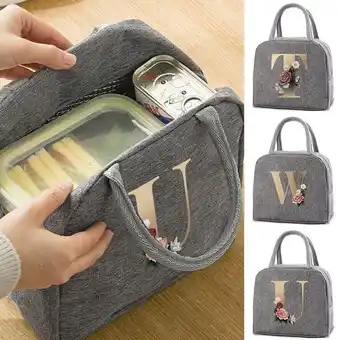 AliExpress Thermal lunch dinner bags canvas gold letter handbag picnic travel breakfast box school child convenient lunch bag tote food offer