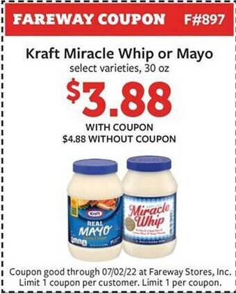 Fareway Kraft Miracle Whip Or Mayo offer