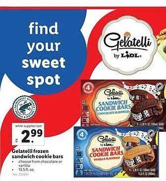 Lidl Gelatelli Frozen Sandwich Cookie Bars offer