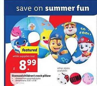 Lidl Licensed Children's Neck Pillow offer