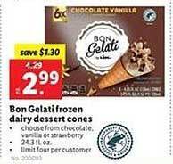 Lidl Bon Gelati Frozen Dairy Dessert Cones offer