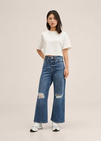 Mango Decorative ripped wideleg jeans offer