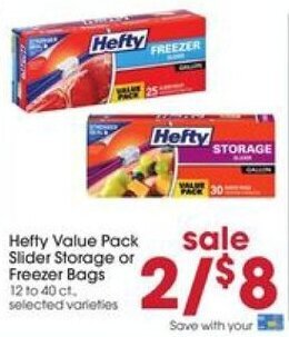 Giant Eagle Hefty Value Pack Slider Storage or Freezer Bags offer