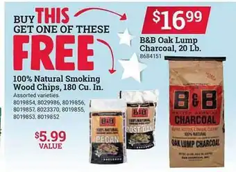 Ace Hardware B&v Oak Lump Charcoal, 20 Lb Or 100% Natural Smoking Wood Chips offer
