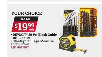 Ace Hardware Dewalt 20 Pc. Black Oxide Drill Bit Set Or Stanley 30' Tape Measure offer