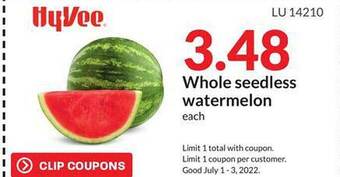 Hy-Vee Whole Seedless Watermelon offer