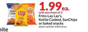 Hy-Vee Frito-lay Lay's, Kettle Cooked, SunChips Or Baked Snacks offer