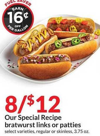 Hy-Vee Our Special Recipe Bratwurst Links Or Patties offer