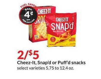 Hy-Vee Cheez-it, Snap'd Or Puff'd Snacks offer