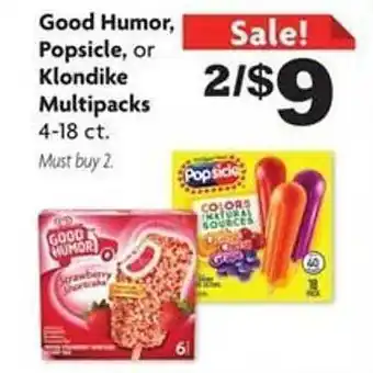 Family Dollar Good Humor, Popsicle, Or Klondike Multipacks offer