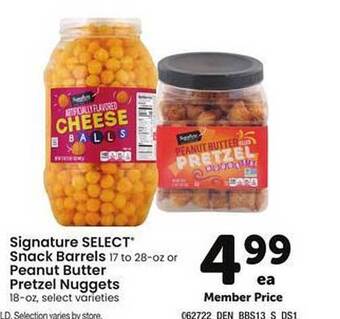 Safeway Signature Select Snack Barrels Or Peanut Butter Pretzel Nuggets offer