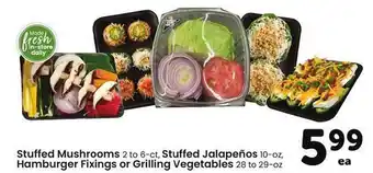 Safeway Stuffed Mushrooms, Stuffed Jalapeños, Hamburger Fixing Or Grilling Vegetables offer