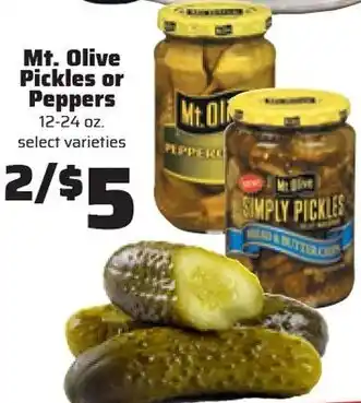 County Market Mt. Olive Pickles or Peppers 12-24 oz. offer