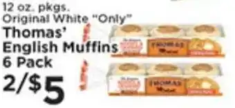 Pioneer Supermarkets 12 oz. Thomas English Muffins 6 Pack offer