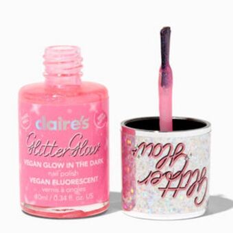 Claire's Glitter glow vegan glow in the dark nail polish - pink offer