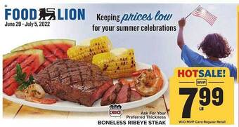 Food Lion Boneless Ribeye Steak offer
