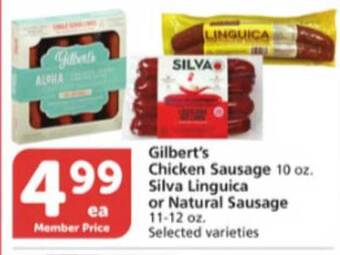 Vons Gilbert's Chicken Sausage, Silva Linguica Or Natural Sausage offer