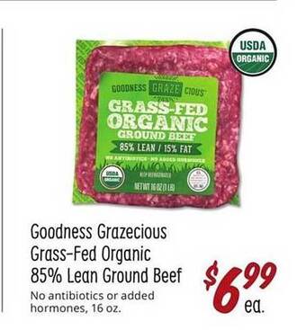 Sprouts Farmers Market Goodness Grazecious Grass-fed Organic 85% Lean Ground Beef offer