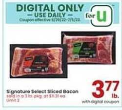 Albertsons Signature Select Sliced Bacon offer