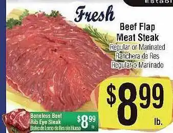 Big Saver Foods Beef Flap Meat Steak, Boneless Beef Rib Eye Steak offer