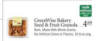 Publix Greenwise Bakery Seed & Fruit Granola offer
